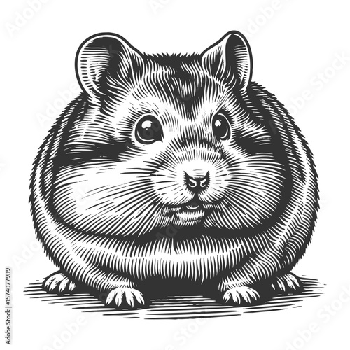 Hamster sketch engraving generative ai vector illustration. Scratch board imitation. Black and white image.