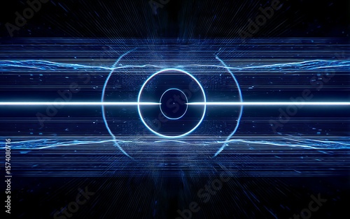 Blue stripe visuals enhanced with glowing geometric circle features.