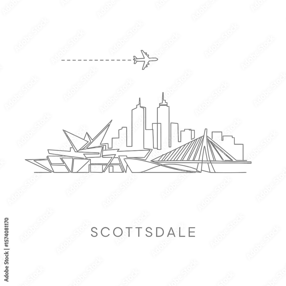 Obraz premium Scottsdale Skyline with Arizona, Plane, and Vector.