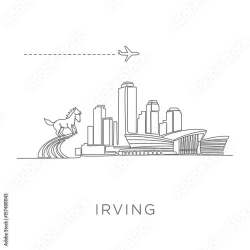 Irving with Texas Skyline, Horse, Airplane, and Minimalist.