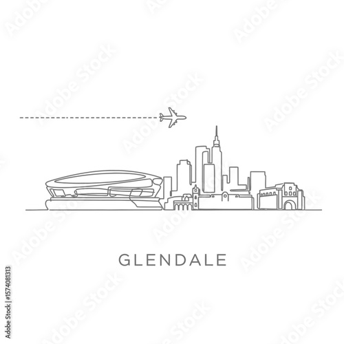 Glendale Skyline Line Art with Arizona Cityscape.