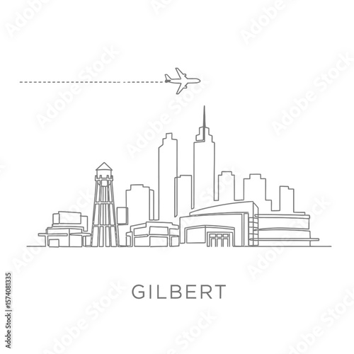 Gilbert Skyline Arizona Cityscape Outline Airplane.