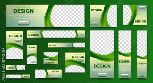 Nature banner design web template Set, Horizontal header web banner. Modern Gradient green cover header background for website design, Social Media Cover ads banner, flyer, invitation card