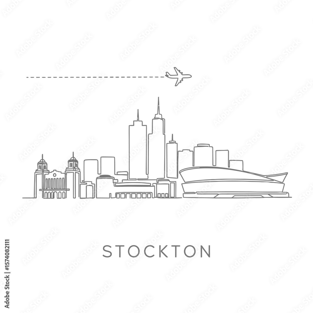Obraz premium Stockton Skyline Minimalist Line Art with California.
