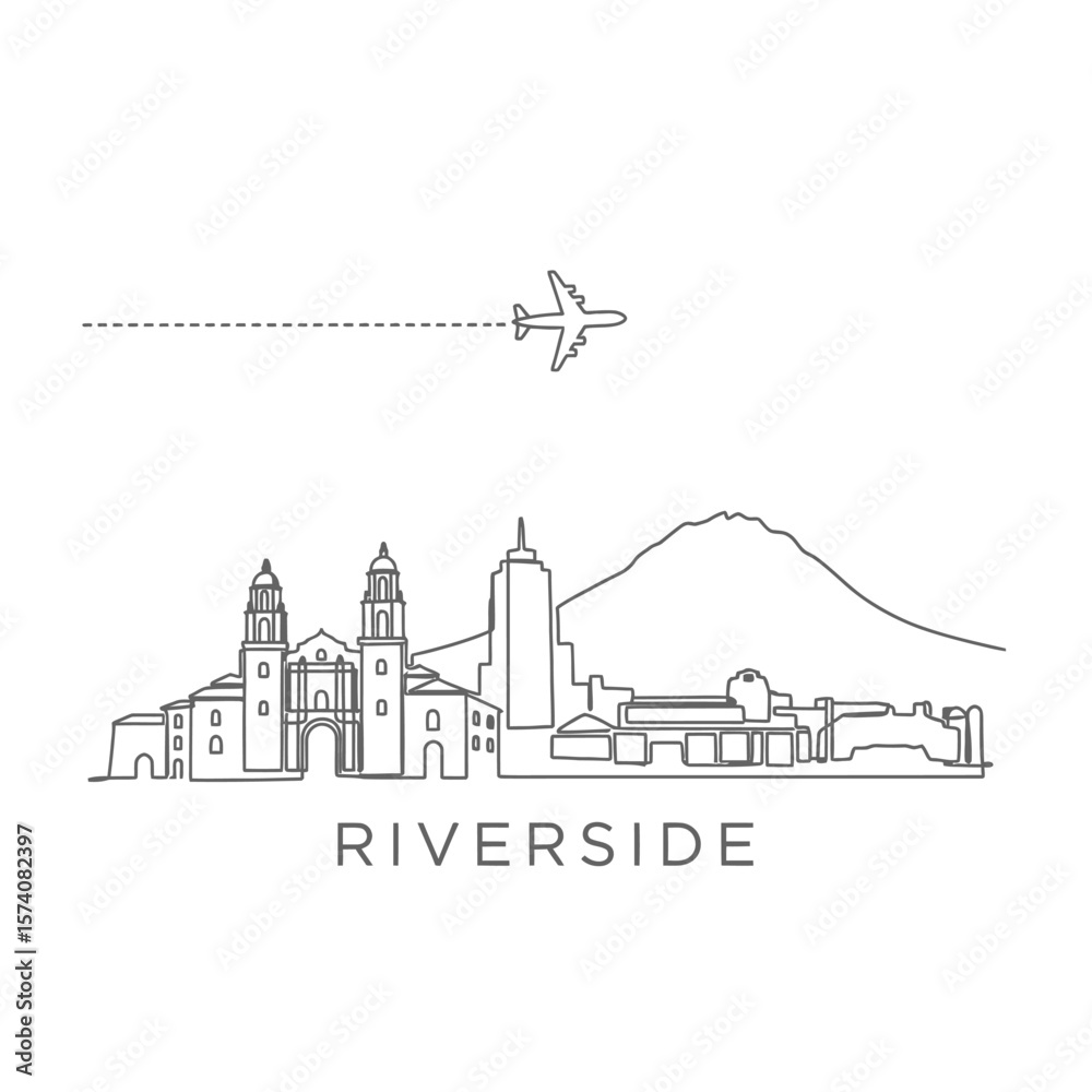 Obraz premium Riverside City Skyline Plane vector icon.