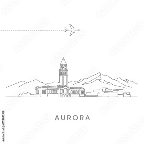 Aurora Colorado Skyline Minimalist Line Art.