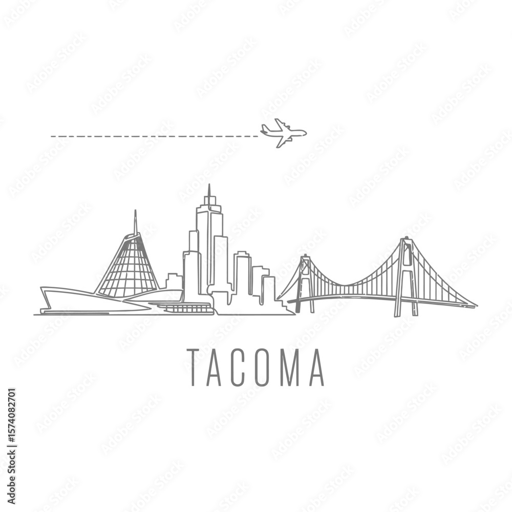 Obraz premium Tacoma skyline Washington state vector.