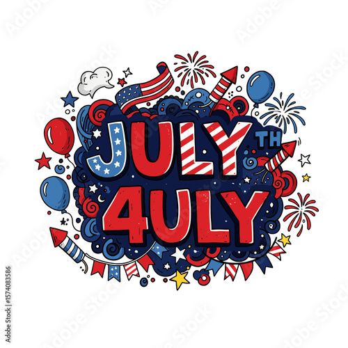 Patriotic July 4th Doodle Art Design for American Independence Day