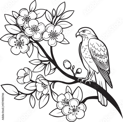 Wallpaper Mural beautiful cherry blossom flowers And a beautiful Hawk bird Torontodigital.ca