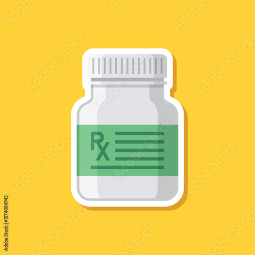 Pill paper sticker icon in flat style. Drug vector illustration on isolated background. Medicine pharmacy sign business concept.