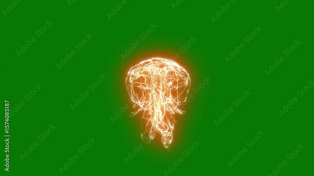A green background with white border and an elephant head on screen light bulb image of silhouette man glowing figure it horse green screen animated chromakey background scene design