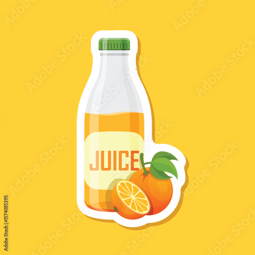 Orange juice paper sticker icon in flat style. Fruit drink vector illustration on isolated background. Fresh juice sign business concept.
