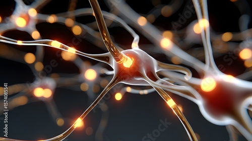 Intricate Close-Up of Glowing Neurons with Neural Connections Displaying Electric Activity