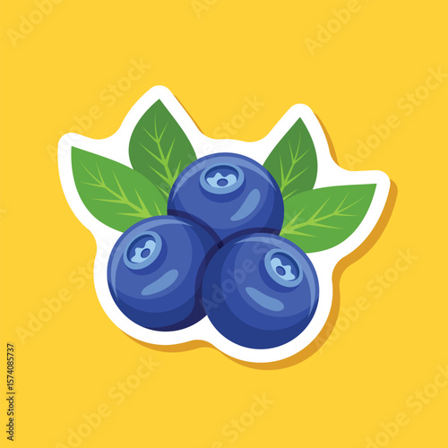 Blueberry fruit paper sticker icon in flat style. Bilberry vector illustration on isolated background. Sweet berry sign business concept.