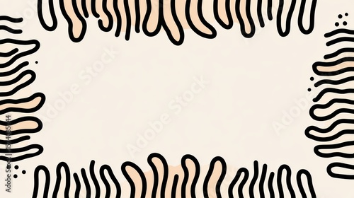 Abstract Decorative Frame with Wavy Line Patterns in Neutral Beige and Brown Tones