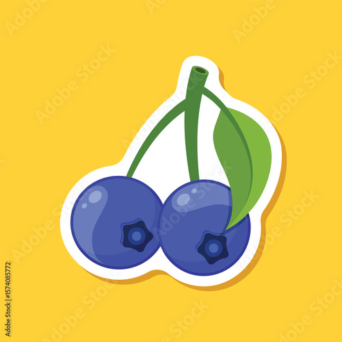Blueberry fruit paper sticker icon in flat style. Bilberry vector illustration on isolated background. Sweet berry sign business concept.