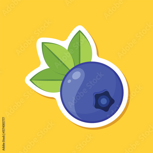 Blueberry fruit paper sticker icon in flat style. Bilberry vector illustration on isolated background. Sweet berry sign business concept.