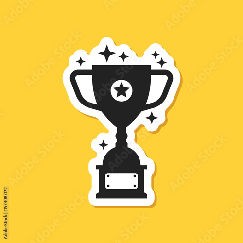 Trophy cup paper sticker icon in flat style. Award prize vector illustration on isolated background. Champion sports event sign business concept.