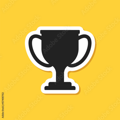 Trophy cup paper sticker icon in flat style. Award prize vector illustration on isolated background. Champion sports event sign business concept.