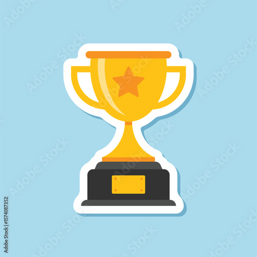Trophy cup paper sticker icon in flat style. Award prize vector illustration on isolated background. Champion sports event sign business concept.