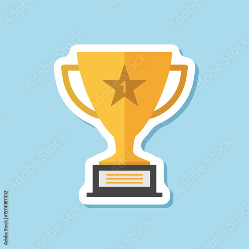 Trophy cup paper sticker icon in flat style. Award prize vector illustration on isolated background. Champion sports event sign business concept.