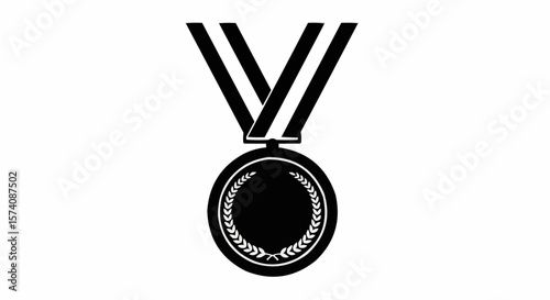 Silhouette of Award Medal with Ribbon Isolated on White Background