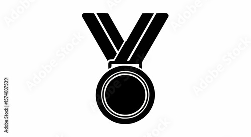 Silhouette of Award Medal with Ribbon Isolated on White Background