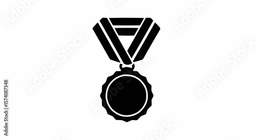 Silhouette of Award Medal with Ribbon Isolated on White Background