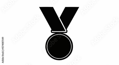 Silhouette of Award Medal with Ribbon Isolated on White Background