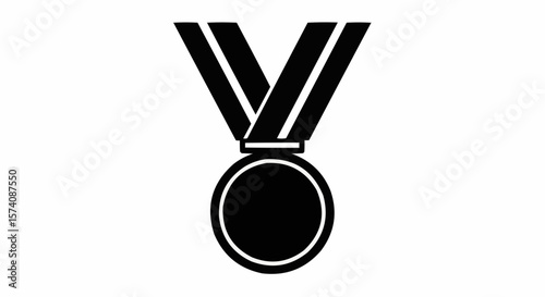 Silhouette of Award Medal with Ribbon Isolated on White Background
