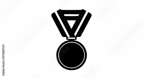 Silhouette of Award Medal with Ribbon Isolated on White Background