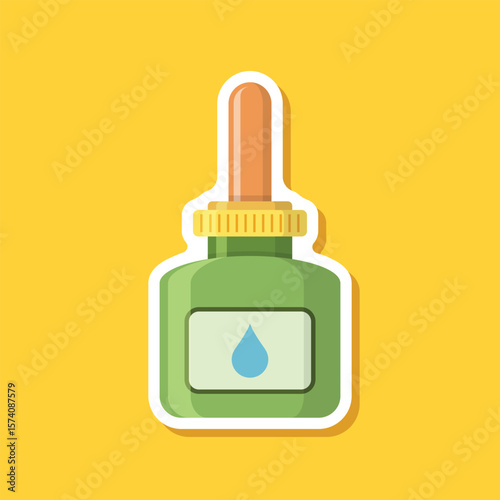 Pipette with oil drop paper sticker icon in flat style. Dropper bottle vector illustration on isolated background. Medical tube sign business concept.