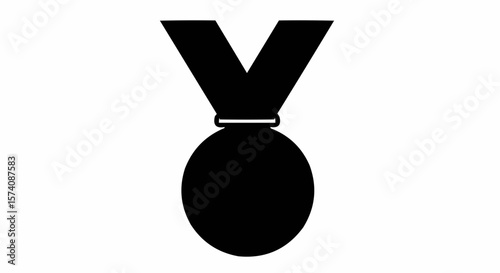 Silhouette of Award Medal with Ribbon Isolated on White Background