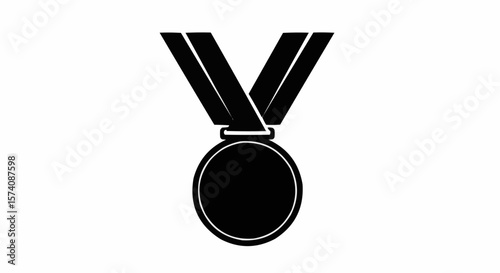 Silhouette of Award Medal with Ribbon Isolated on White Background