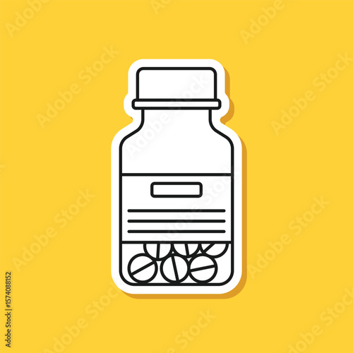Pill paper sticker icon in flat style. Drug vector illustration on isolated background. Medicine pharmacy sign business concept.