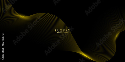 Minimalist luxury background with flowing golden curves on black, perfect for elegant posters, packaging, or VIP themed promotional content.
