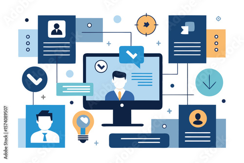 Conceptual recruitment process depicted with applicant profiles and ideas for talent acquisition and hiring success