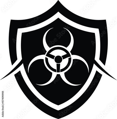 Biohazard virus icon with a surrounding shield