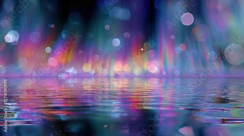 Vibrant Abstract Light Reflections on Water Surface with Ethereal Bokeh Effects and Colors