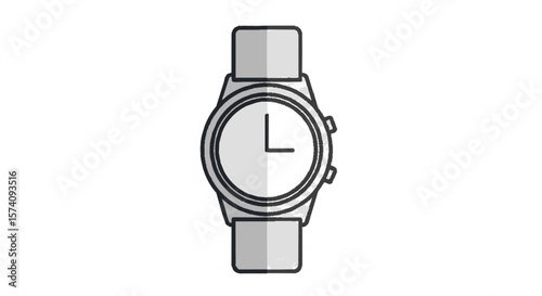 Simple illustration of a wristwatch with a round face and strap, showing the time.