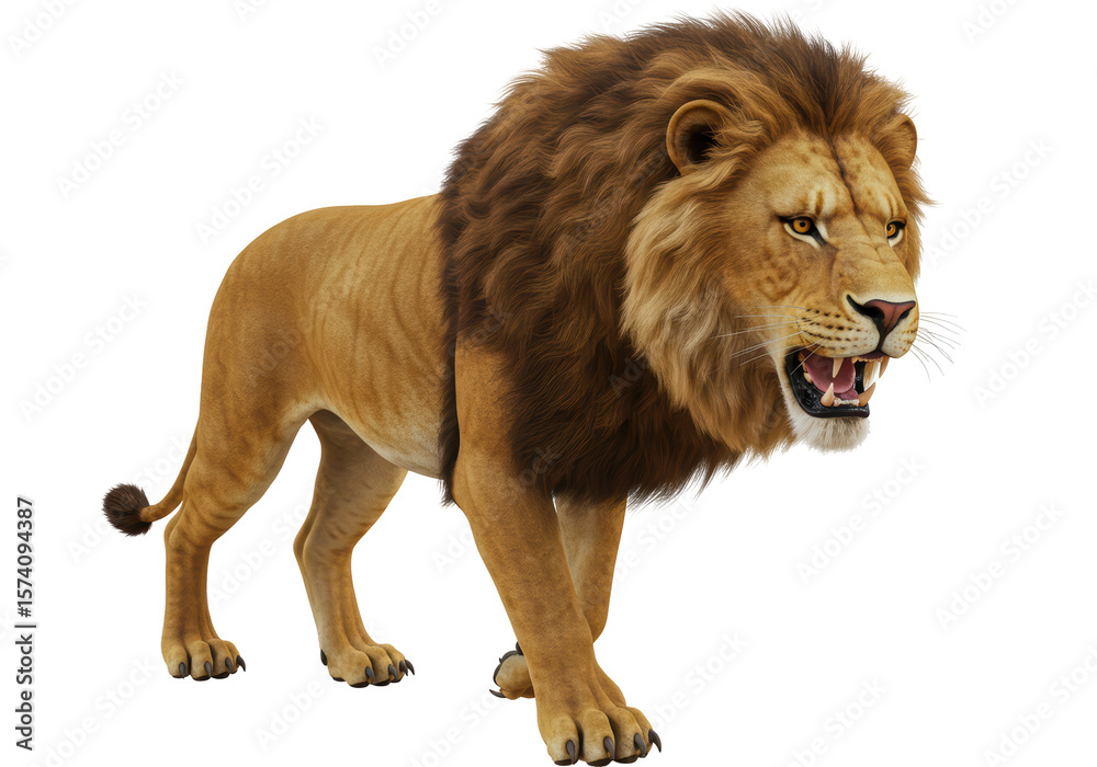 Obraz premium Isolated Roaring Lion Walking Forward