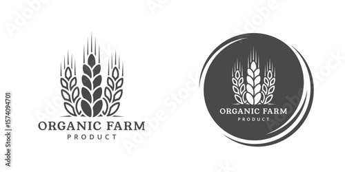 Wheat logo vintage isolated on white background. Round label with ears silhouette. Emblem template for farm with wheat. Vector Illustration