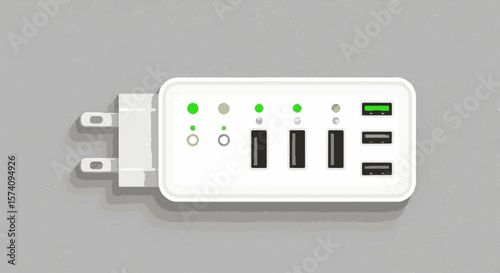 A white, wall-mounted, multi-port USB charger with indicator lights.