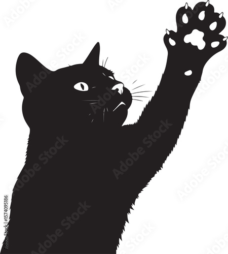 Black cat vector illustration featuring a cute cartoon kitten silhouette design