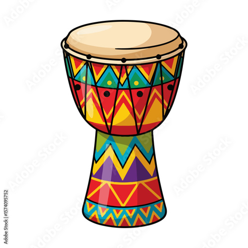 Small drum with Yoruba ethnic pattern, bright color details, symbol of Nigerian Sango festival. Vector flat design cartoon. AI generated images.