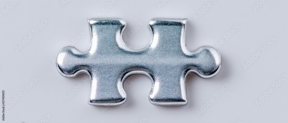 Fototapeta premium Metal puzzle piece close-up studio macro photography neutral background creative concept for problem solving