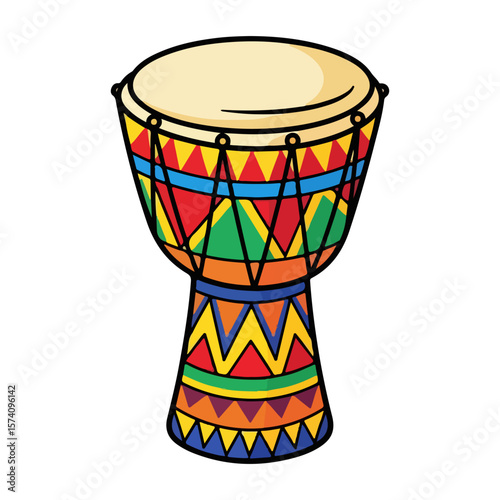Small drum with Yoruba ethnic pattern, bright color details, symbol of Nigerian Sango festival. Vector flat design cartoon. AI generated images.