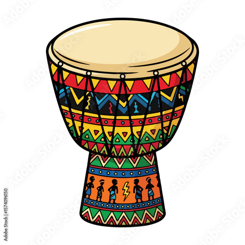 Small drum with Yoruba ethnic pattern, bright color details, symbol of Nigerian Sango festival. Vector flat design cartoon. AI generated images.