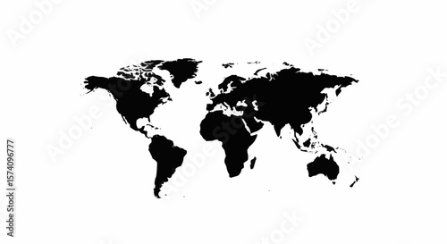 Silhouette Outline of World Globe Isolated on White Background