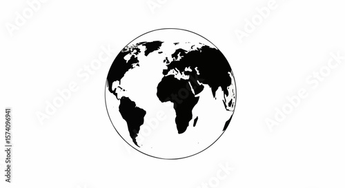 Silhouette Outline of World Globe Isolated on White Background
